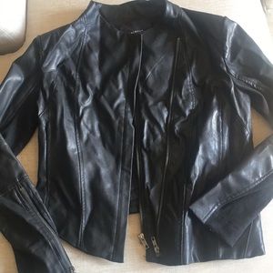Black faux leather aysemmetric jacket